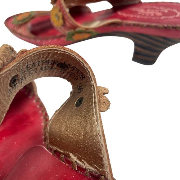Spring Step L'Artiste Flower Applique Ambrosia Block Heel Sandal Red 36 / US 6 - Picture 2 of 8